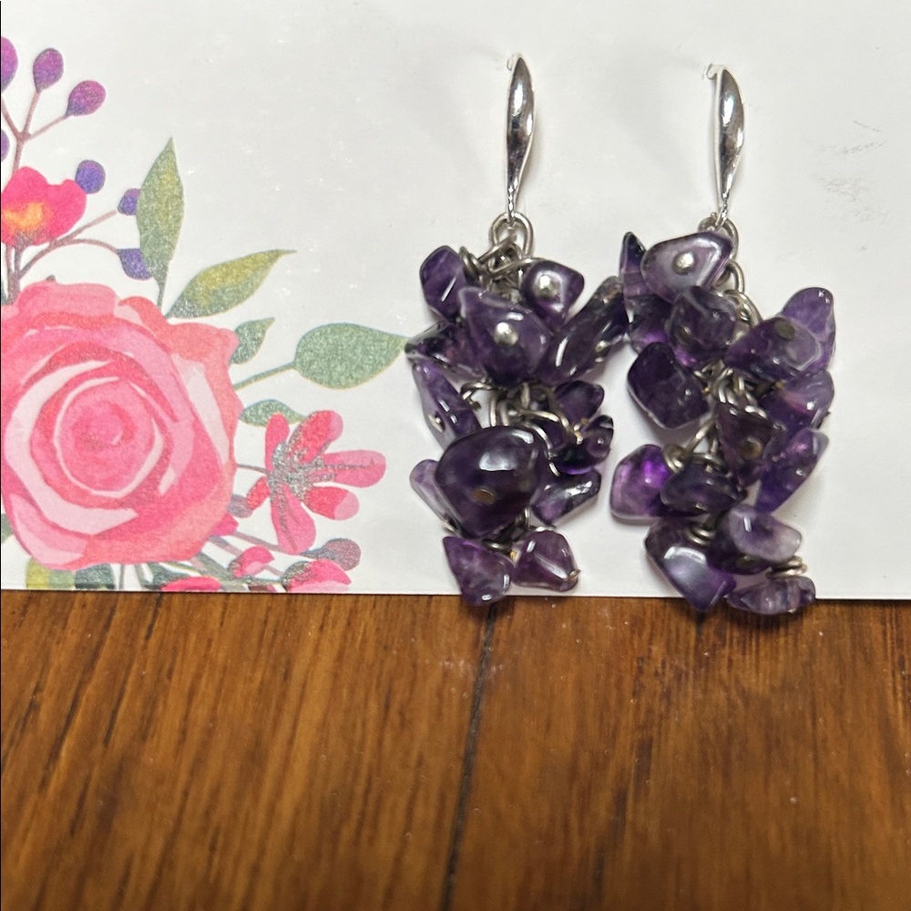 Purple Gemstone Cluster Earrings